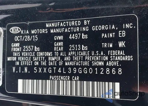 2016 Kia Optima Lx z USA, uszkodzony, nr VIN 5XXGT4L39GG012868